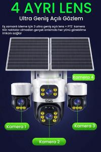 INOX-X14 4LENS 3.6mm  ESİM SOLAR KAMERA 4G   2+2+2+2MP Ses algılama 20Mt Solar Panel+ Dahili Batarya - 5